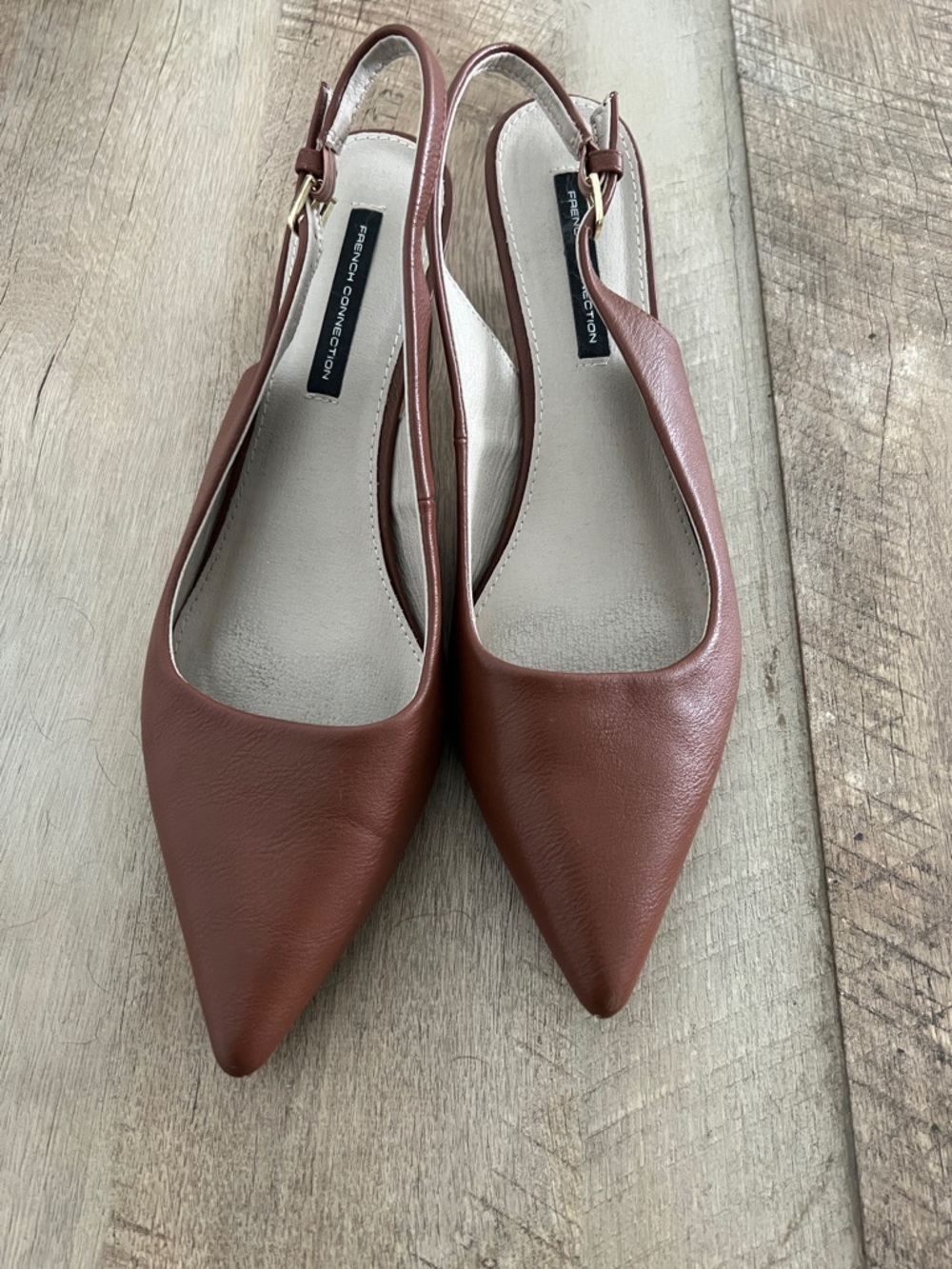French Connection Brown Pointed Toe Slingback Mules